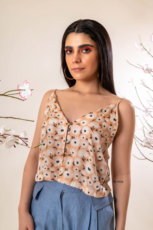 V Neck Crop Peaches Top with Thin shoulder