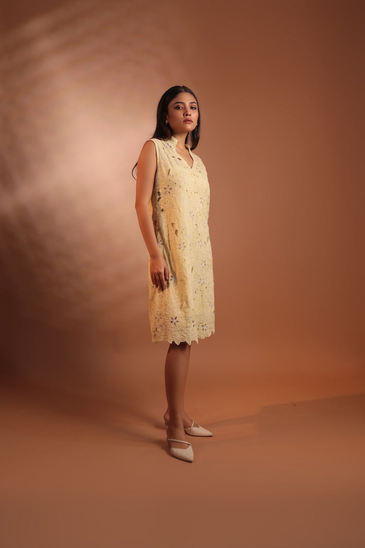 ORA Organics India | Silom Eco-Friendly Rose Fiber Embroidered Straight Fit Luxury Dress | Light Green