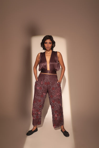 ORA Organics India | Sucker Handcrafted Hemp Fiber Luxury Embroidered Pant | Dark Brown