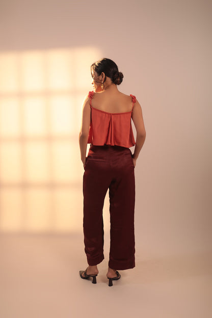 ORA Organics India | Fragment Premium Rose Silk Luxury Smocked Top | Burnt Orange