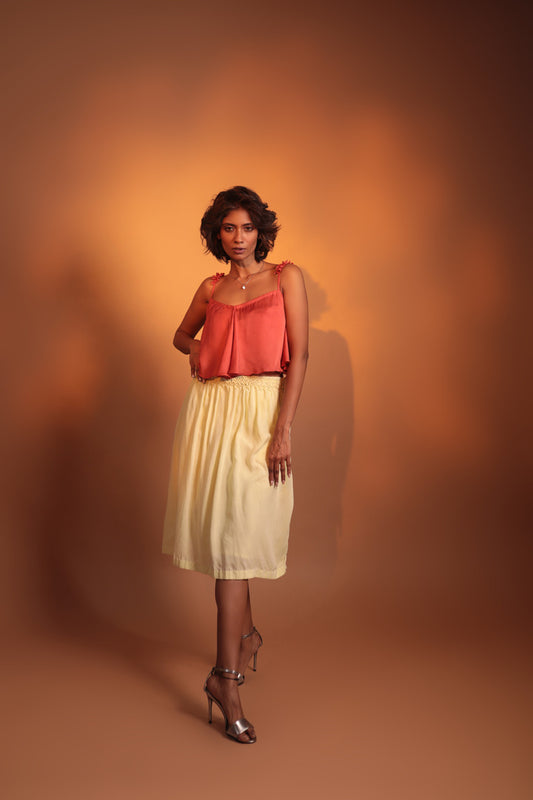 ORA Organics India | Intertwined Luxury Handcrafted Rose Silk Luxury Smocked Skirt | Burnt Orange