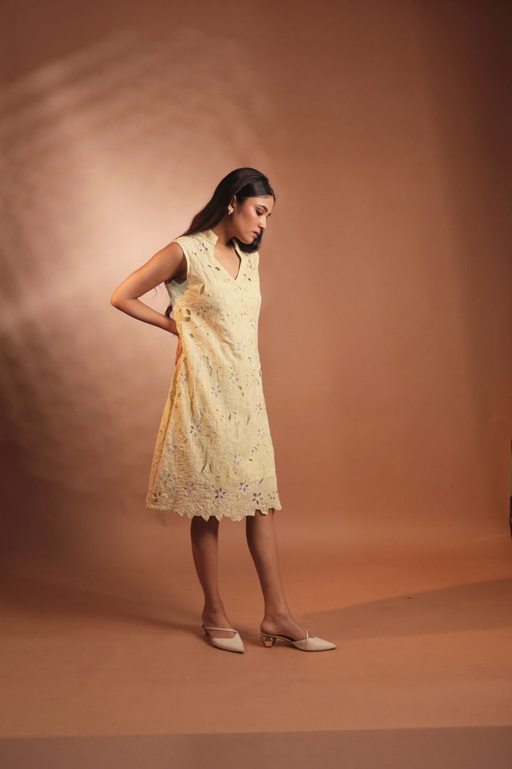 ORA Organics India | Silom Eco-Friendly Rose Fiber Embroidered Straight Fit Luxury Dress | Light Green