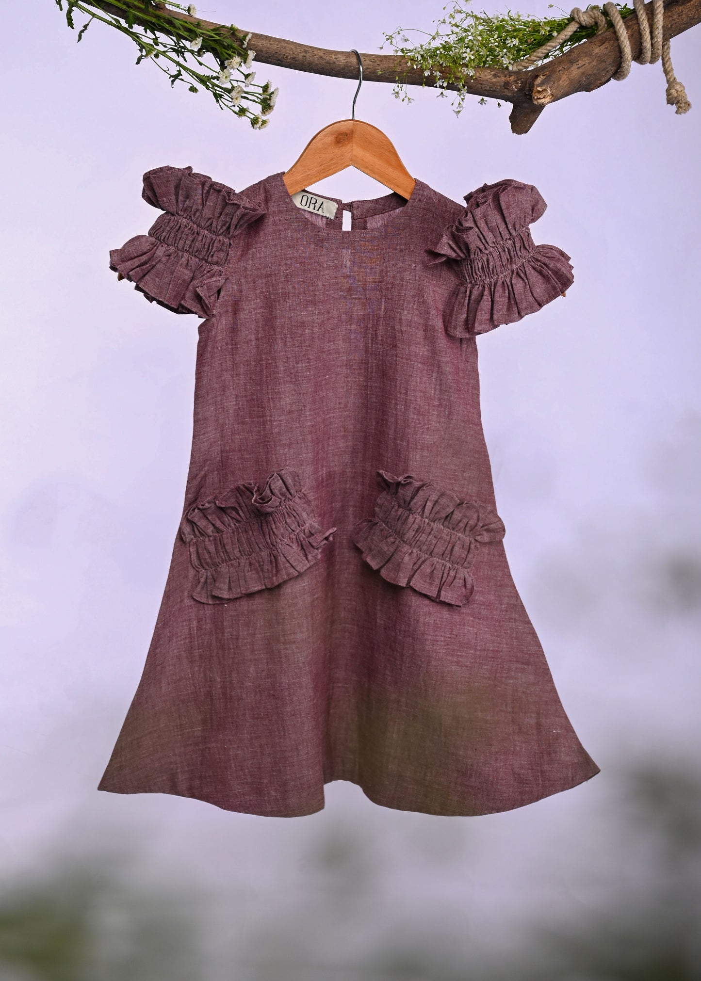 Handspun Handwoven Dress Organic Cotton for Girls | Sustainable Baby Organic Clothing | Dyed with Herbal Extracts | 100% Organic Cotton Kids Clothing  | ORA Organic India