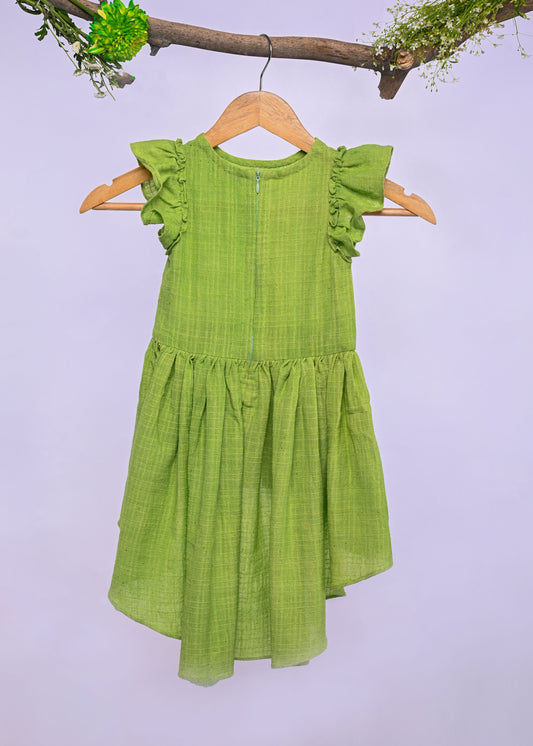 Handspun Handwoven Leafy Design Tier Dress Organic Cotton for Girls | Sustainable Baby Organic Clothing | Dyed with Herbal Extracts | 100% Organic Cotton Kids Clothing  | ORA Organic India