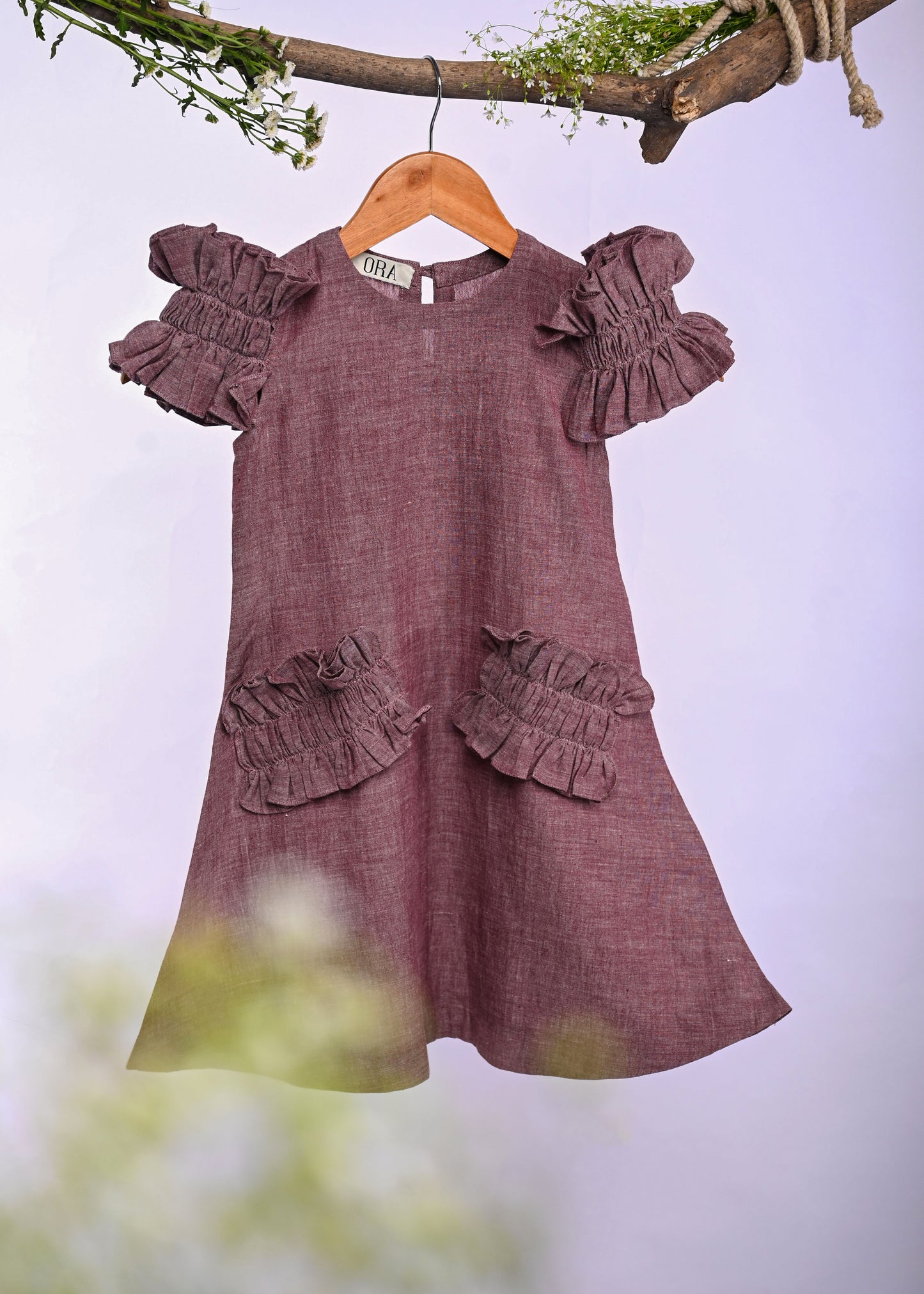 Handspun Handwoven Dress Organic Cotton for Girls | Sustainable Baby Organic Clothing | Dyed with Herbal Extracts | 100% Organic Cotton Kids Clothing  | ORA Organic India