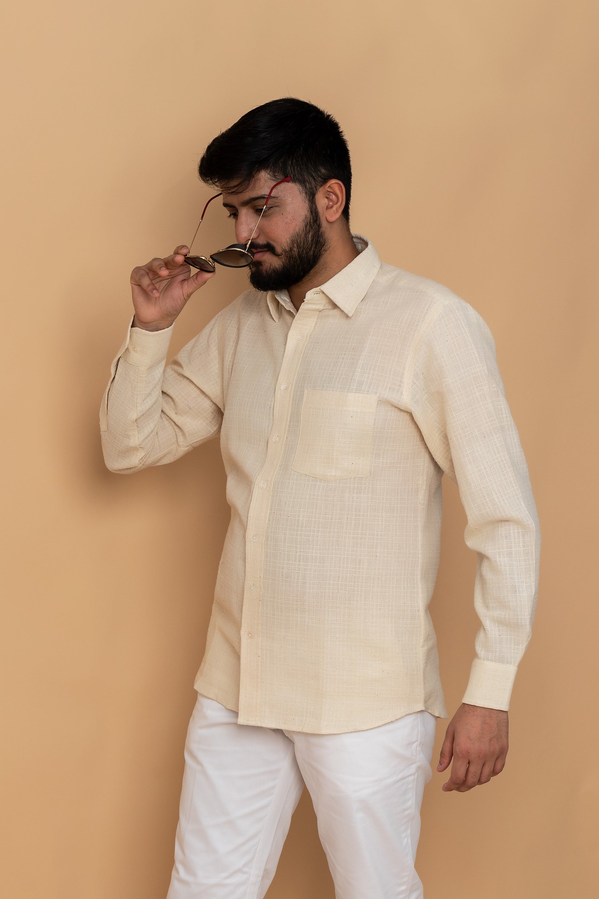 Men Organic Cotton Shirts | Men's Sustainable Fashion | Men Eco Friendly Clothing | Plant Based Cotton Men Shirts | ORA Organics India | Men's Organic Cotton Shirts | Men's organic clothing | Mens Organic Fashion Brand |  Sustainable Clothing For Men | off-white organic cotton men's shirt